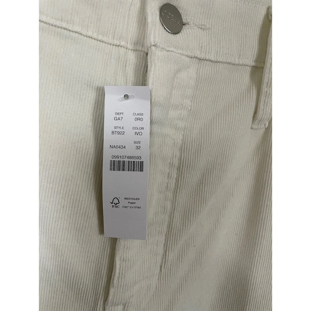 NWT J.Crew Wide Leg‎ Corduroy Trouser in Ivory Size 32 Classic Minimalist